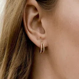 AQUASTREET 14K Gold Plated Double Half Hoops with Zircons-picture-20