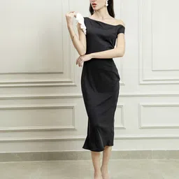 Athena Women Colourblocked One Shoulder Ruffled Scuba A-Line Midi Dress-picture-14
