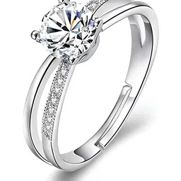 KARISHMA KREATIONS Silver-Plated CZ-Studded Adjustable Finger Rings image 1