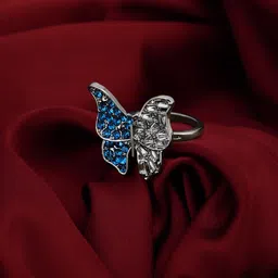 DressBerry Women Silver-Plated CZ Butterfly Adjustable Finger Ring-picture-10