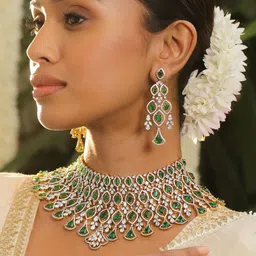 Rubans 24K Gold Plated Emerald Green & AAA Cubic Zirconia Premium Jewelry Set-picture-46