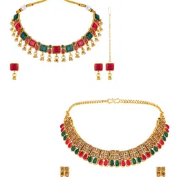 ASMITTA JEWELLERY Set Of 2 Gold-Plated Stone Studded Jewellery Set-picture-20