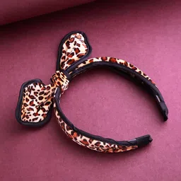 PRITA BY PRIYAASI Beige & Brown Leopard Print Bow Detail Hairband with Velvet Finish-image-28