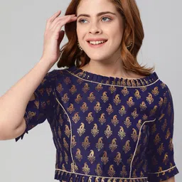 flaher Ethnic Motifs Woven Design Zari Boat Neck Padded Saree Blouse-picture-26