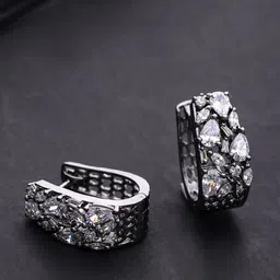 Priyaasi Oxidised Silver-Plated Handcrafted Stone Studded Contemporary Drop Earrings-image-95
