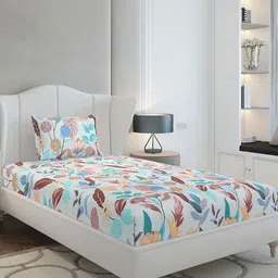 Monte Carlo White & Blue Floral Printed 130 TC Single Bedsheet Set 2.3 x 1.6 m-picture-16
