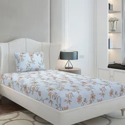 Monte Carlo Blue & Beige Floral Printed 130 TC Single Bedsheet Set-2.30 m x 1.6 m-picture-12