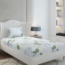 Monte Carlo Grey & Green Floral Printed 130 TC Single Bedsheet Set 2.24 m x 1.52 m-picture-17