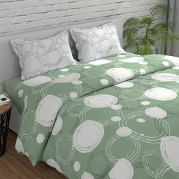 Huesland Green & White Geometric Cotton 144 TC Single Bedsheet With 1 Pillow Cover-image-46