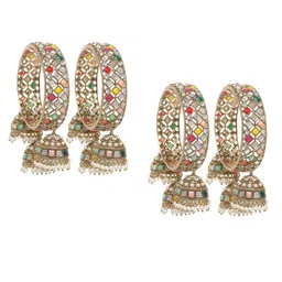 Peora Set Of 2 Gold Plated Faux Kundan & Beads Studded Bangle with Latkan-picture-57
