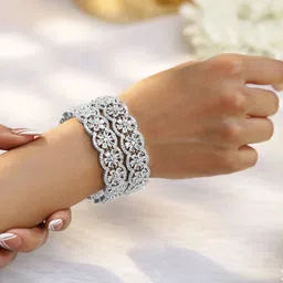 Rubans Set of 2, 22K Gold-Plated & Rhodium Accent Cubic Zirconia Studded Bangles-picture-50