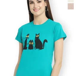 Fabflee Women Multicoloured 3 Printed V-Neck Extended Sleeves T-shirt-image-78