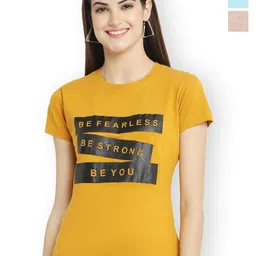 Fabflee Women Multicoloured 3 Printed V-Neck Extended Sleeves Applique T-shirt-picture-25