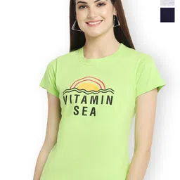 Fabflee Women Multicoloured 3 Printed V-Neck Extended Sleeves Applique T-shirt-picture-26