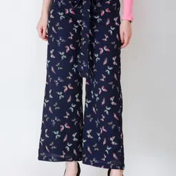 SCORPIUS Women Navy Blue & Black Regular Fit Printed Parallel Trousers-image-66