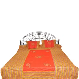 Exotic India Orange Ethnic Motifs Cotton 300 TC Queen Bedsheet with 2 Pillow Covers-picture-21