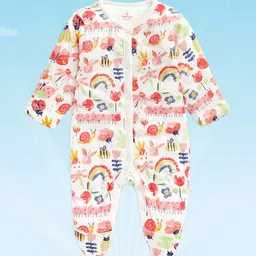 mothercare Infant Girls White & Red Printed Full Sleeves Pure Cotton Wadded Sleepsuit-picture-26