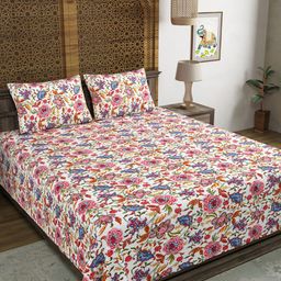 Myntra Elegant Homes White & Green Floral Printed 210 TC King Bedsheet Set 2.69 m X 2.69 m-picture-41