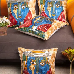 STUDIOHMK Red & Blue Kashmiri Embroidered Square Cushion Covers-picture-15