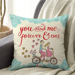 Indigifts White & Blue Typography Printed Square Cushion Cover image 1