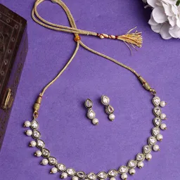 Anouk Women Gold Plated Pear Shape Kundan Studded Short Jewellery Set-image-73