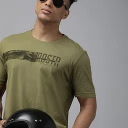 Roadster Men Olive Green Brand Logo Printed Pure Cotton T-shirt-picture-27