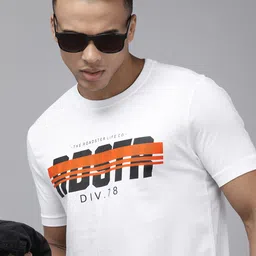 Roadster Men White Brand Logo Printed Pure Cotton T-shirt-picture-21