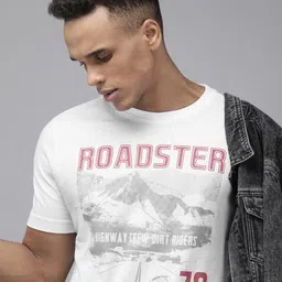 Roadster Men White Printed Pure Cotton T-shirt-image-54