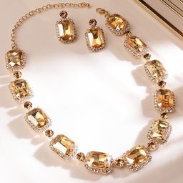Rubans 22K Gold Plated Golden Crystal & Cubic Zirconia Studded Bold Statement Jewelry Set-picture-29