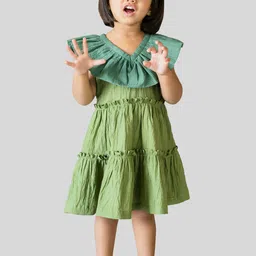 Jilmil Girls Gathered Tiered V-Neck Casual Cotton Fit & Flare Dress-image-83