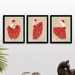 Art Street Set of 3 Red Dancing Girls UV Wall Art With Wooden Frame-picture-0