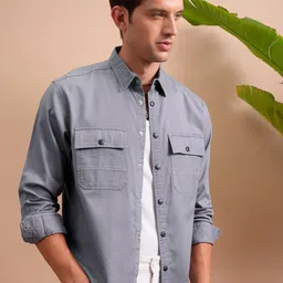 LOCOMOTIVE Slim Fit Dyed Textured Western Yoke Utility Pocket Cotton Overshirt-picture-24