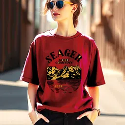 AUSK Women Typographic Printed Round Neck Drop Shoulder Sleeves T-shirt-picture-10