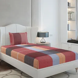 Monte Carlo Red & Grey Geometric Printed 130 TC Single Bedsheet Set-2.30 m x 1.60 m-image-18