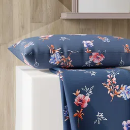 Layers Emaline Blue & Pink Floral Cotton 144 TC Single Bedsheet with 1 Pillow Cover-picture-22