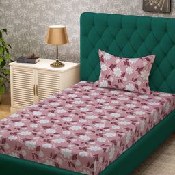 KLOTTHE Pink Floral Printed Pure Cotton 400 TC Single Bedsheet With Pillow Cover-picture-32
