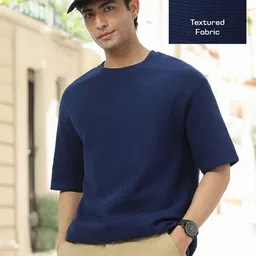 Urbano Fashion Men Textured Round Neck Oversized Half Sleeve Cotton T-Shirt-image-71
