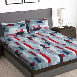 Story@home Arena Grey & Red Printed 180 TC Queen Bedsheet & 2 Pillow Covers-image-83