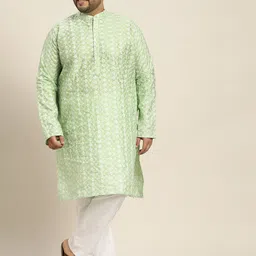 SOJANYA PLUS Men Sea Green & White Chikankari Embroidered Kurta-picture-13