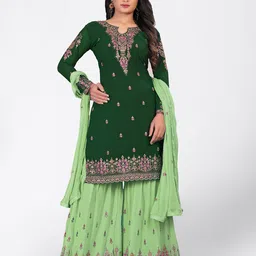 Divine International Trading Co Green & Gold-Toned Embroidered Unstitched Dress Material-image-61