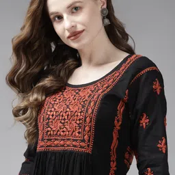 ADA Ethnic Motifs Embroidered Chikankari Kurti-image-91