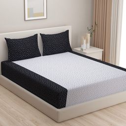 SWAYAM Black & White Printed 180 TC Fine Cotton Queen Bedsheet with 2 Pillow Covers-picture-33