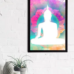 eCraftIndia White & Pink Meditating Lord Buddha Satin Matt Texture UV Wall Painting-picture-30