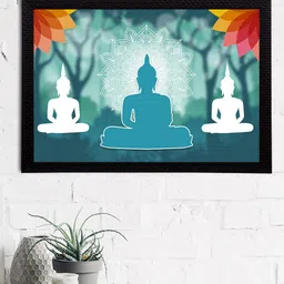 eCraftIndia Blue & White Meditating Lord Buddha Satin Matt Textured UV Wall Art-image-81