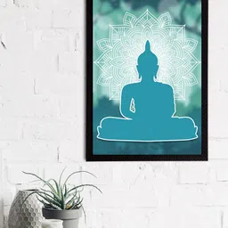 eCraftIndia Blue & White Meditating Lord Buddha Satin Matt Textured UV Wall Art-picture-39