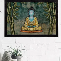 eCraftIndia Blue & Green Meditating Lord Buddha Satin Matt Textured UV Wall Art-picture-14