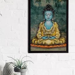 eCraftIndia Blue & Green Meditating Lord Buddha Satin Matt Textured UV Wall Art-picture-37
