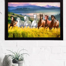 eCraftIndia Blue & Brown 7 Lucky Running Horses Satin Matt Texture UV Art Painting-image-87