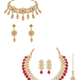 ASMITTA JEWELLERY Set Of 2 Gold Plated Austrian Stone Studded & Beaded Jewellery Set-picture-36