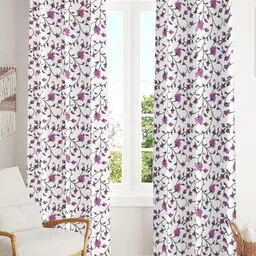 Trance Home Linen White 2 Pieces Printed Room Darkening Pure Cotton Long Door Curtains-picture-22